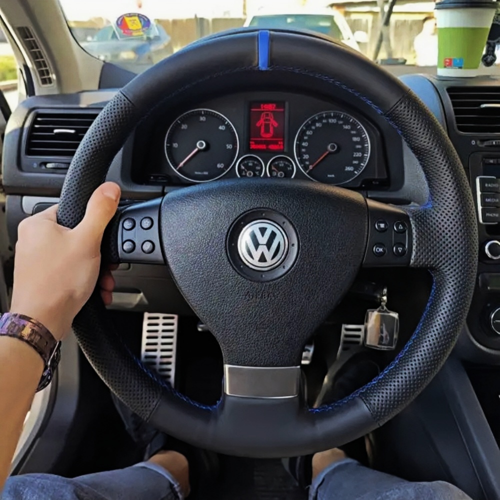 Sewing Gt - Penutup roda setir mobil kulit Microfiber