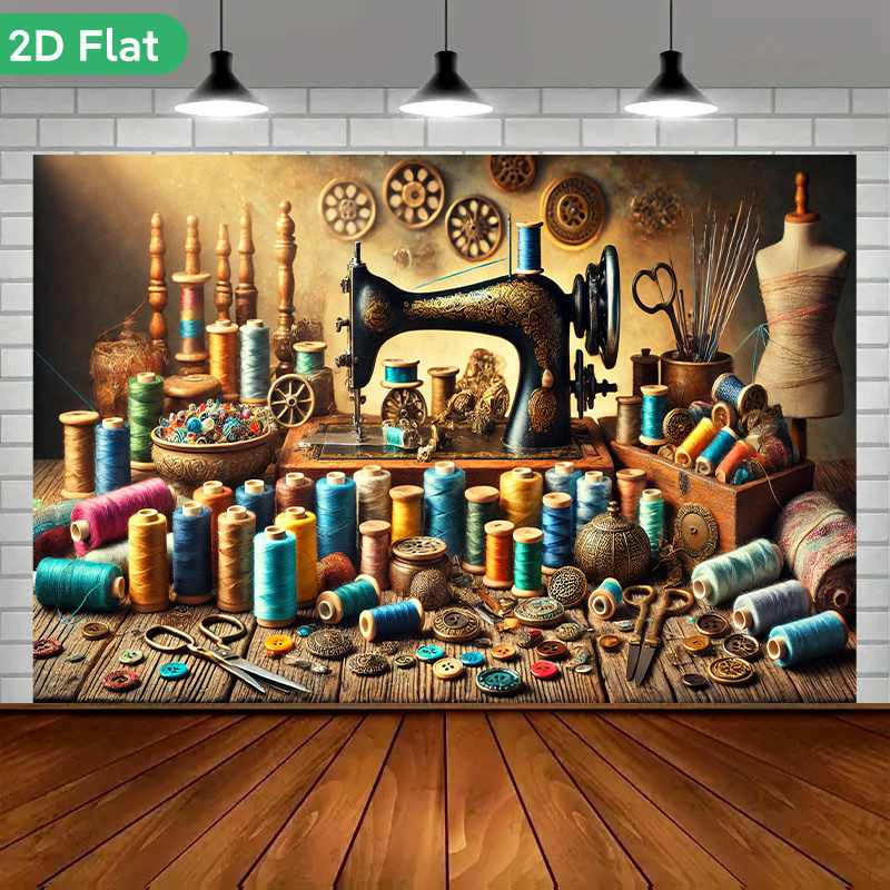 Vintage Sewing Textile - Tapestry Dinding Atelier Jahit Retro Vintage,