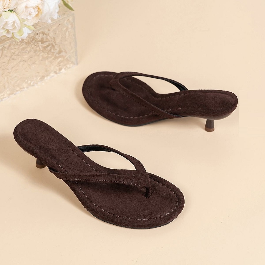 Sewing New - Sandal Thong Hak Tinggi Suede Imitasi